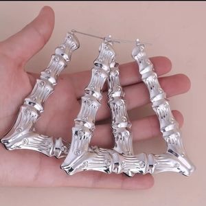 Triangular Silver Bamboo Hoops